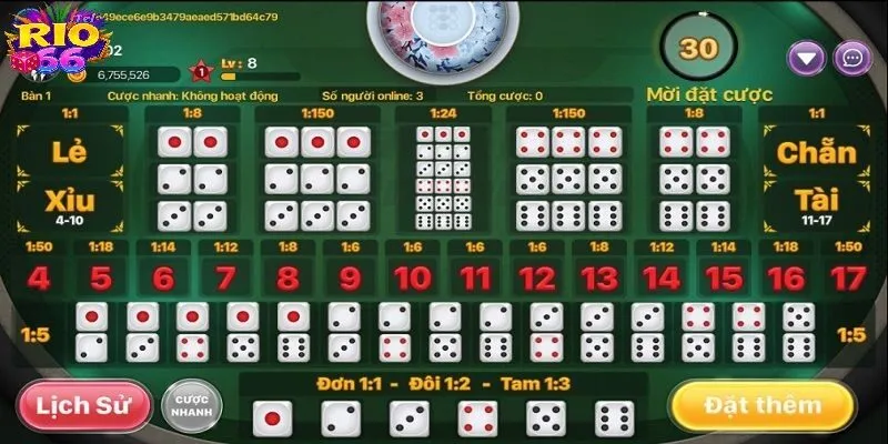 Những cửa cược phổ biến trong trò chơi Tài/Xỉu tại Rio66